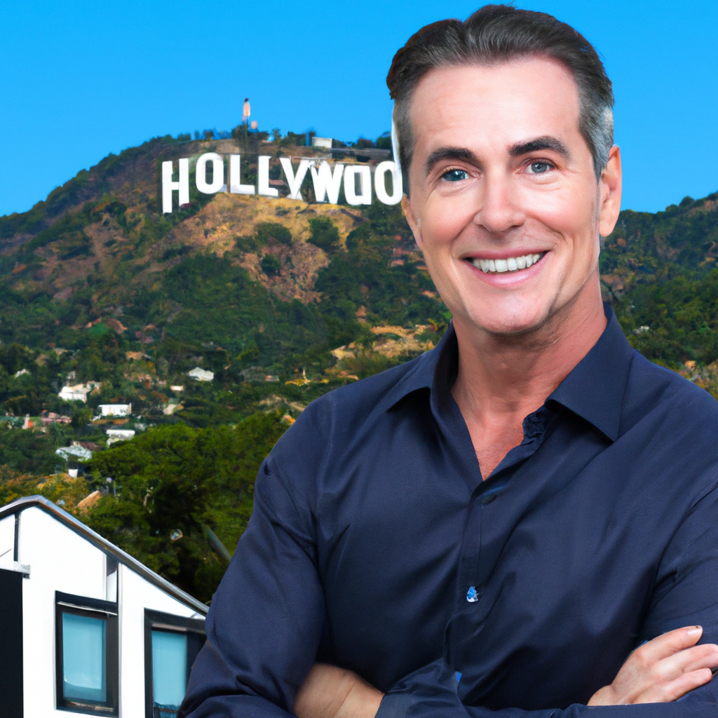 An image showcasing a confident Water Damage consultant in Hollywood, standing in front of luxurious properties with the iconic Hollywood sign in the background, exuding success and expertise