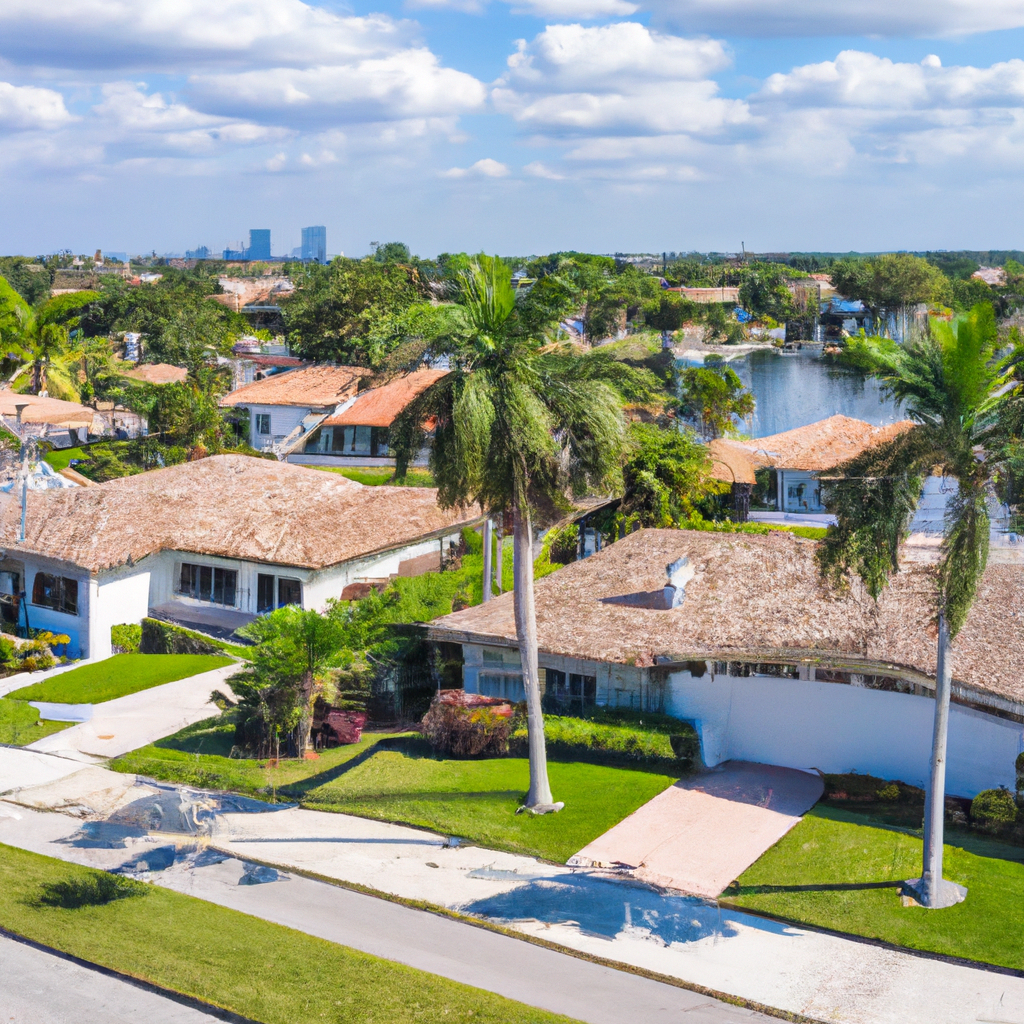 An image of a vibrant Kansas City, MO neighborhood, showcasing luxurious waterfront properties and stunning palm-lined streets